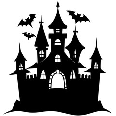 horror castle black silhouette vector, Simple silhouette Design vector icon with white background. Halloween horror castle