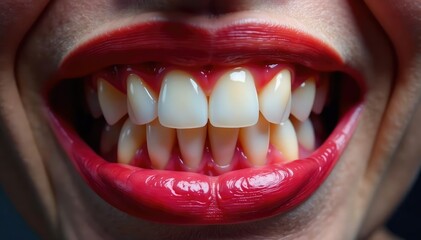Naklejka premium Intensely red, inflamed gum around aching tooth , dental hygiene, periodontal, gingivitis