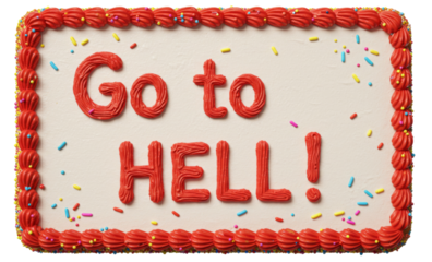 Go to Hell Decorated, Sheet Cake Baked Bakery Dessert with Icing,  Isolated Transparent PNG