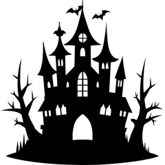 horror castle black silhouette vector, Simple silhouette Design vector icon with white background. Halloween horror castle