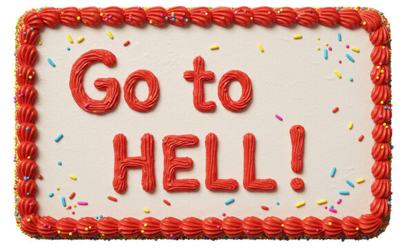 Go to Hell Decorated Sheet Cake Isolated on Transparent Background