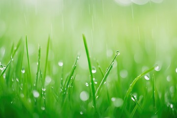 Fototapeta premium Macro Shot of Raindrops on Fresh Grass