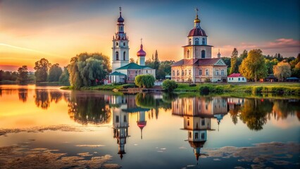 Obraz premium Vintage Photo: Russian Orthodox Church Reflection, Vologda, 18th Century Architecture
