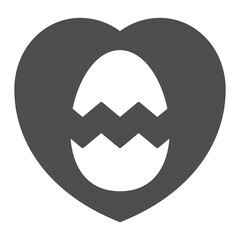 Heart shape with cracked egg solid icon, easter holiday concept. Vector graphics. Chicken egg sign on white background, glyph style icon for mobile or web design.