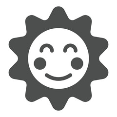 Shiny sun smile solid icon, festive holiday concept. Vector graphics. Star with cheerful face sign on white background, glyph style icon for mobile or web design.