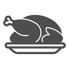 Fried chicken, turkey on platter solid icon, easter holiday concept. Vector graphics. Turkey dish sign on white background, glyph style icon for mobile or web design.