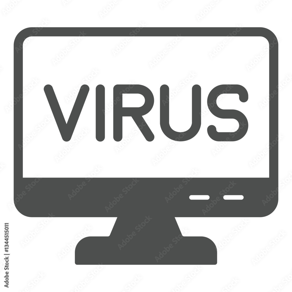 Poster monitor screen with virus solid icon, hacker attacks concept. vector graphics. computer virus infect