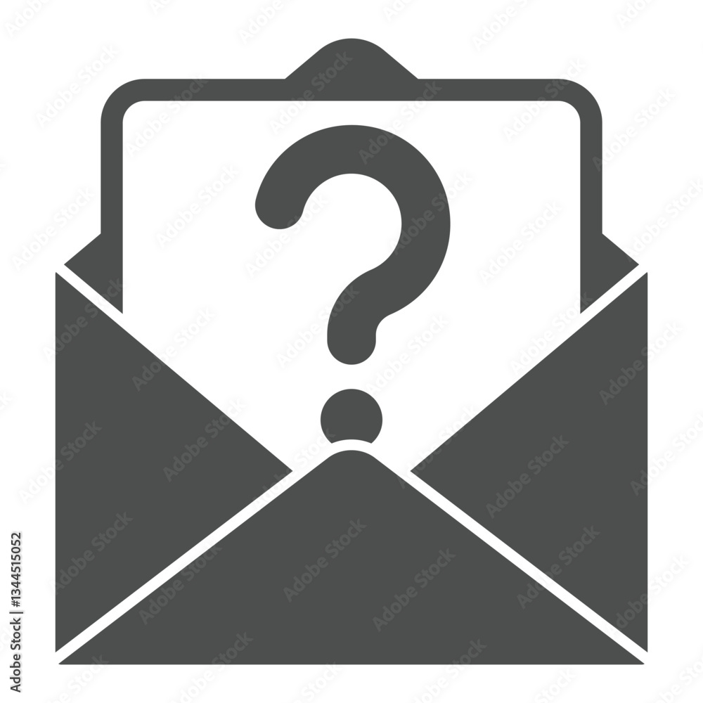 Poster letter with question mark in envelope solid icon, postage concept. vector graphics. mail envelope as