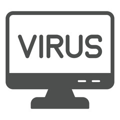 Monitor screen with virus solid icon, hacker attacks concept. Vector graphics. Computer virus infection sign on white background, glyph style icon for mobile or web design.