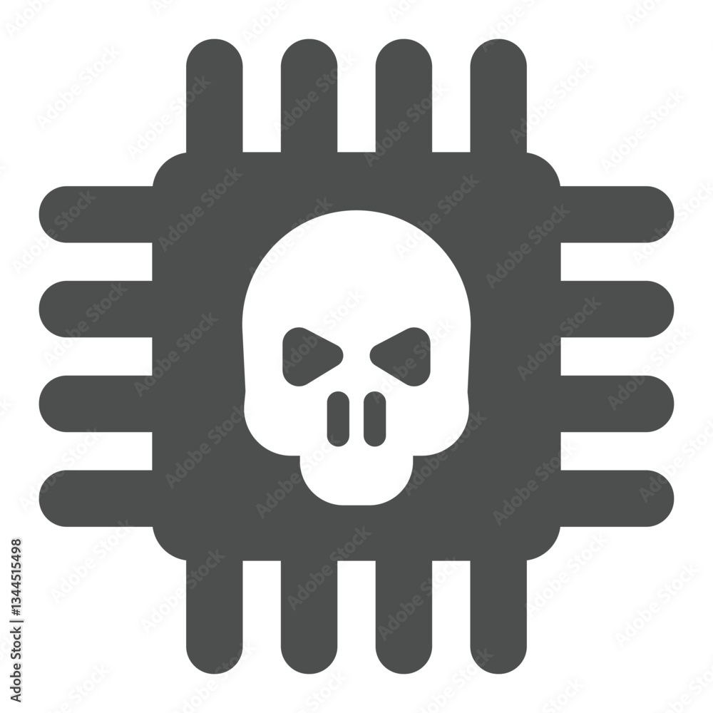 Fototapete Microchip with skull solid icon, hacker attacks concept. Vector graphics. Processor with hacker exploit tool, hardware sign on white background, glyph style icon for mobile or web design.