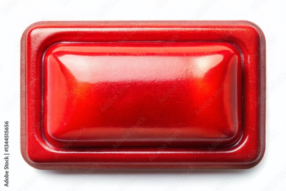 Poster vintage red glowing button: isolated retro rectangle push button on white background - stock photo