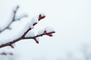 Obraz premium Snowy branch isolated on white background with delicate texture, snowflake, winter, white
