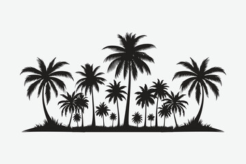 Obraz premium Set silhouettes of palm tree, coconut tree. Nature, environment concept. Vector illustration.