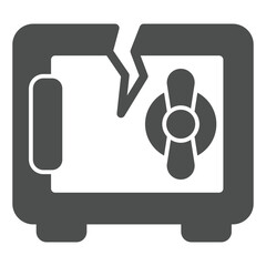 Unsecure metal safe with crack solid icon, hacker attacks concept. Vector graphics. Safe bank vault with broken door sign on white background, glyph style icon for mobile or web design.