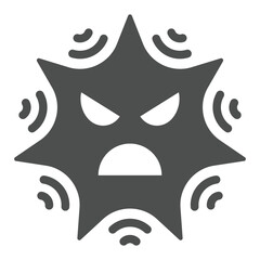 Angry virus emoticon solid icon, hacker attacks concept. Vector graphics. Boom of computer virus sign on white background, glyph style icon for mobile or web design.