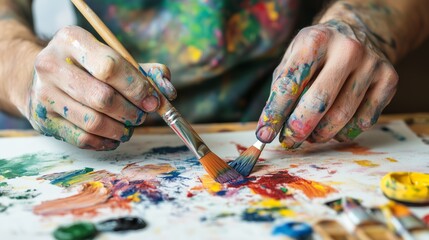 Naklejka premium Artistic expression in a colorful studio painting process creative environment