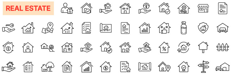 Real Estate Line Icons, Property, Home, House, Investment, Rent, Sale, Mortgage, Construction, Realtor, Housing Market, Urban Development, Architecture, Real Estate Agency