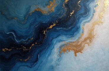 Abstract art canvas with gold, blue color brushstrokes. Oil painting with light and dark shades. Modern contemporary artwork for wall decor, banners design.