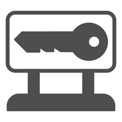 Billboard stand with key solid icon, hacker attacks concept. Vector graphics. Public unsecured key, sharing banner sign on white background, glyph style icon for mobile or web design.