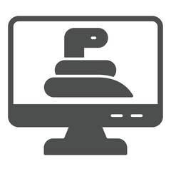 Monitor screen and snake solid icon, hacker attacks concept. Vector graphics. Display with worm virus sign on white background, glyph style icon for mobile or web design.