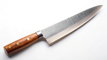 Chef's Knife,  Wooden Handle, Metal Blade, Isolated on White