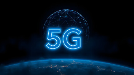 A glowing 5G globe over Earth, symbolizing advanced global wireless connectivity.