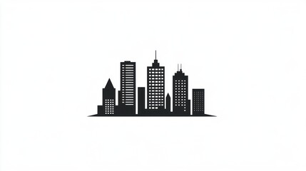 Cityscape skyline, urban buildings, white background, graphic design, website icon