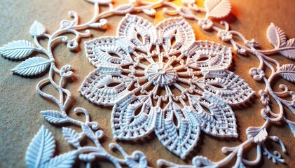 Fototapeta premium Intricate floral lace doily, delicate texture, design, crochet