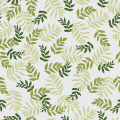 Seamless green leaves on dot background