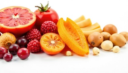 Assorted dried fruits & nuts against white backdrop , breakfast, fig, energy
