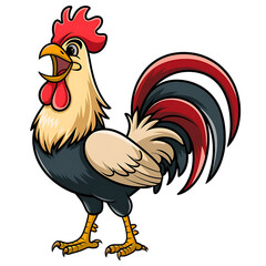 Cartoon Rooster Illustration: Colorful Farm Bird Vector Design, Chicken Mascot