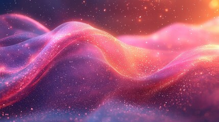 Abstract waves of vibrant colors and sparkling particles in a dreamy landscape