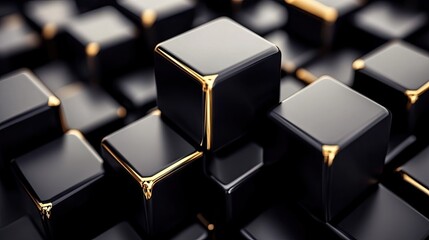 Black cubes with gold accents, abstract geometric pattern