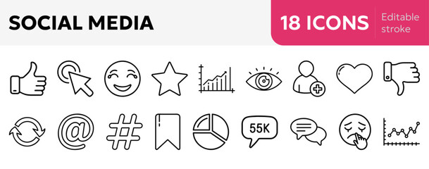 social media  icons like, share, comment, retweet, reaction, views, impressions