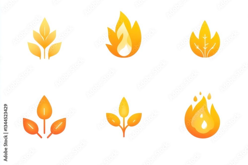 Wall mural abstract fire and leaf icons, graphic design elements, possible use in app or web interface