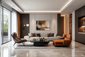 Fototapeta premium Frame mockup with ISO A paper size on living room wall in modern interior design