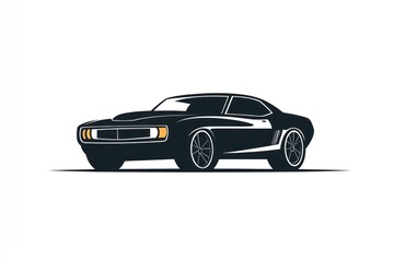 Fototapeta premium Classic black muscle car, side view, white background, vintage design, automotive illustration