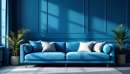 Stunning Blue Velvet Sofa in Sunlit Room Interior Design