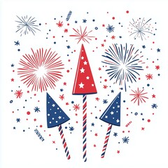 Obraz premium Card template with fireworks and party horns