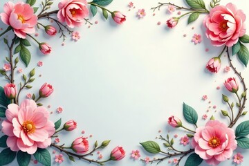 Naklejka premium Delicate paisley with blooming flowers, soft pastel palette, bloom, light