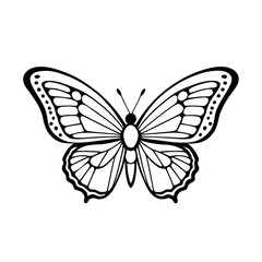 Black and white line art of a butterfly, logo, coloring book asset, for your coloring book,