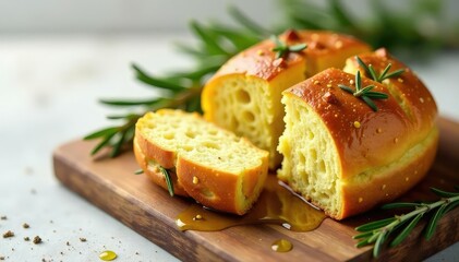 Freshly baked focaccia bread, olive oil, rosemary , food, baked, dinner