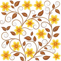 Seamless Floral Pattern with Flowers and Leaves in a Vintage Style