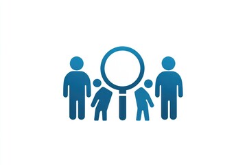 Magnifying glass over group of people, symbolizing search, investigation, or selection.
