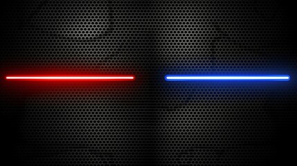Red and blue neon lights on dark metal background for technology presentations