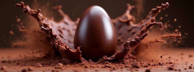 A chocolate egg is splashing out of the ground. © Bruno Adachi