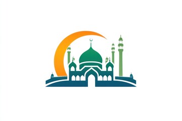 Mosque sunrise, Islamic crescent moon, prayer, faith, religious design