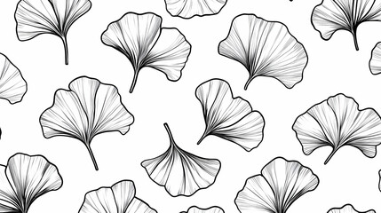 Ginkgo biloba leaf pattern, botanical illustration, white background, nature design, for textile print
