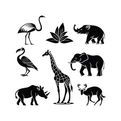 This image showcases a mix of wild animals, including bears, deer, and birds, silhouetted against a light background. It brings out the essence of diverse wildlife coexisting in harmony