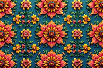 Intricate floral textile design, repeating motif, leaf, seamless